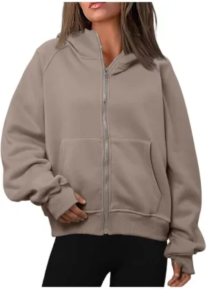 Womens Zip Up Hoodies Fleece Jackets Oversized Sweatshirts Fall Fashion Outfits
