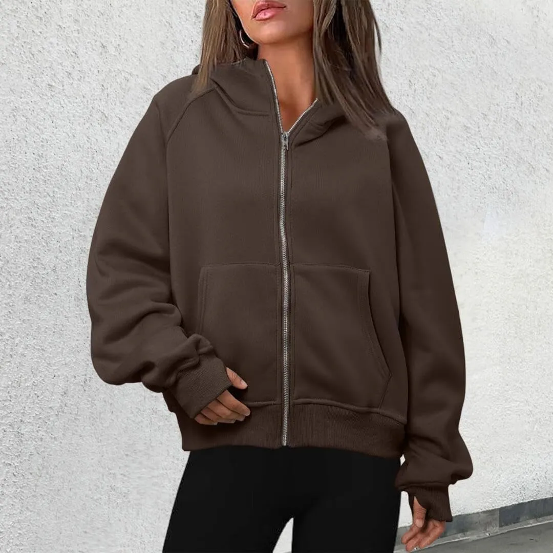 Womens Zip Up Hoodies Fleece Jackets Oversized Sweatshirts Fall Fashion Outfits