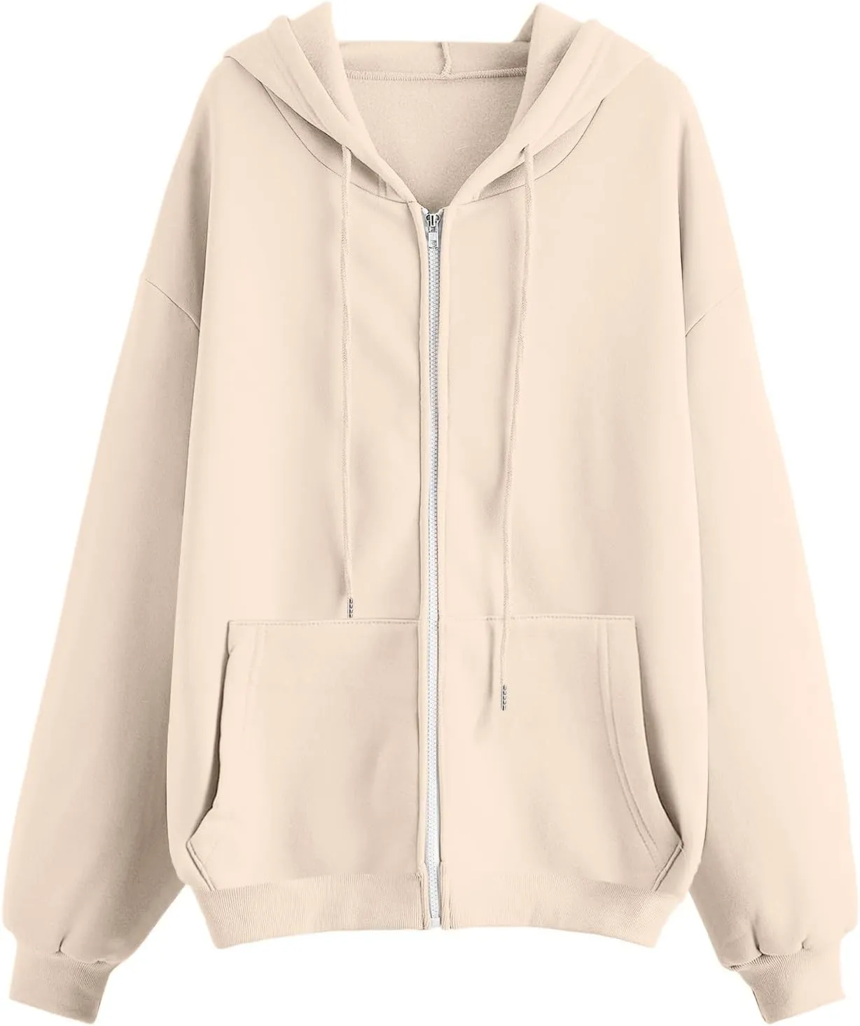 Womens Zip Up Hoodies Solid Long Sleeve Oversized Sweatshirts Fleece Jacket with Pockets