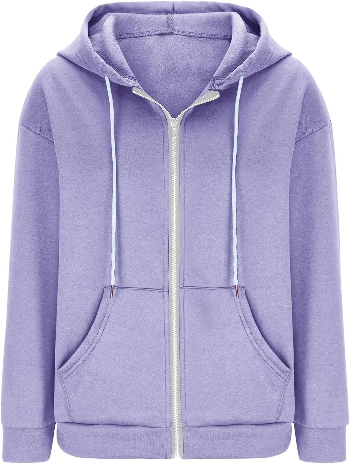 Womens Zip Up Hoodies Solid Long Sleeve Oversized Sweatshirts Fleece Jacket with Pockets
