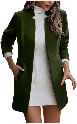 Wool Trench Coats For Women Winter Fall Fashion Notch Collar Pea Coats Plus Size Jackets Casual Walker Coat