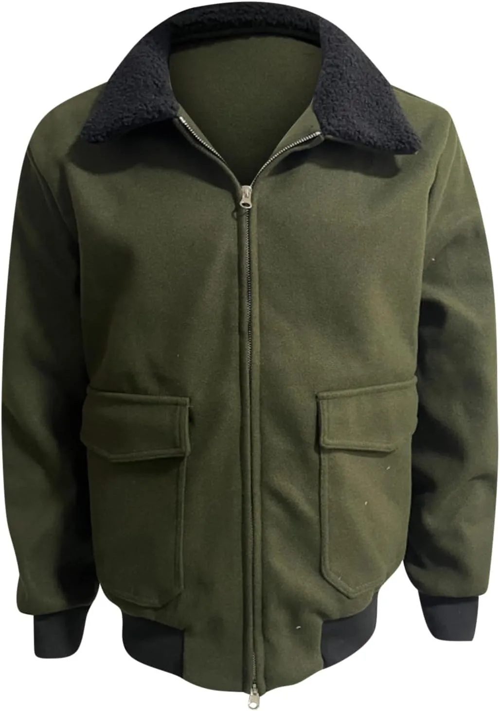 Xiaojmake Men's Shearling Bomber Jacket with Faux Fur Collar Winter Fleece Lined Flight Jacket Cotton Cargo Trucker Jackets