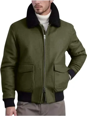Xiaojmake Men's Shearling Bomber Jacket with Faux Fur Collar Winter Fleece Lined Flight Jacket Cotton Cargo Trucker Jackets