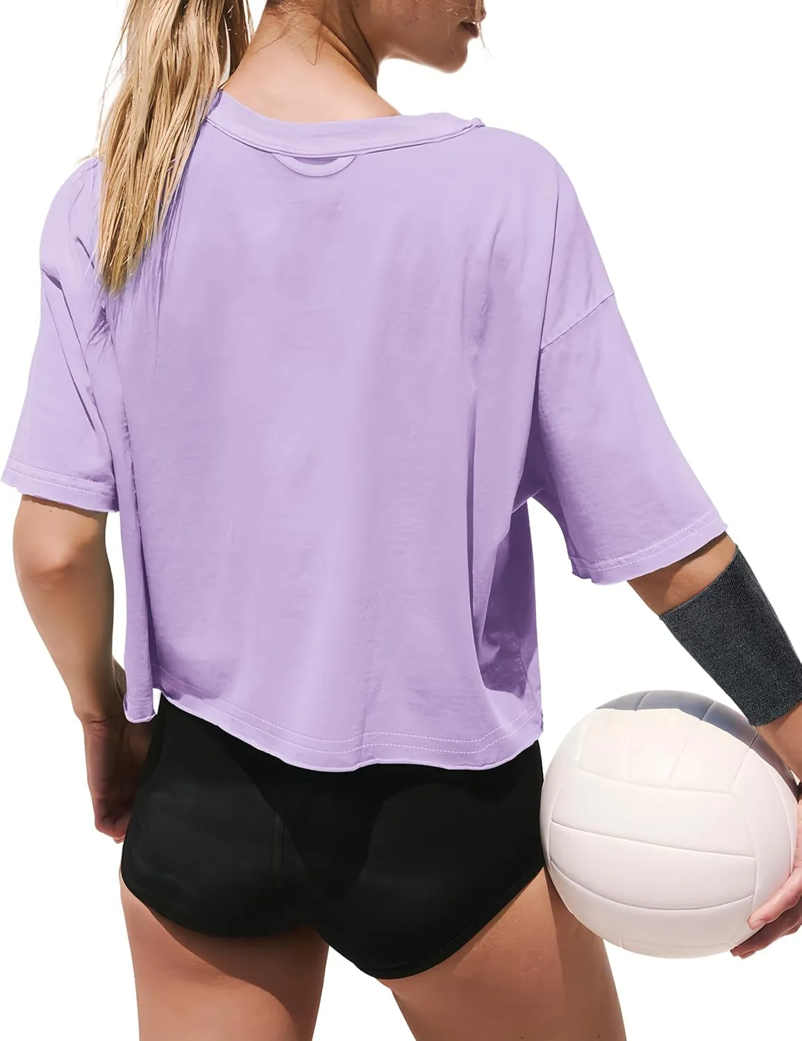 XIEERDUO Cotton Tshirts for Women Drop Shoulder Round Neck Oversized Crop Tops Workout Tops Tees