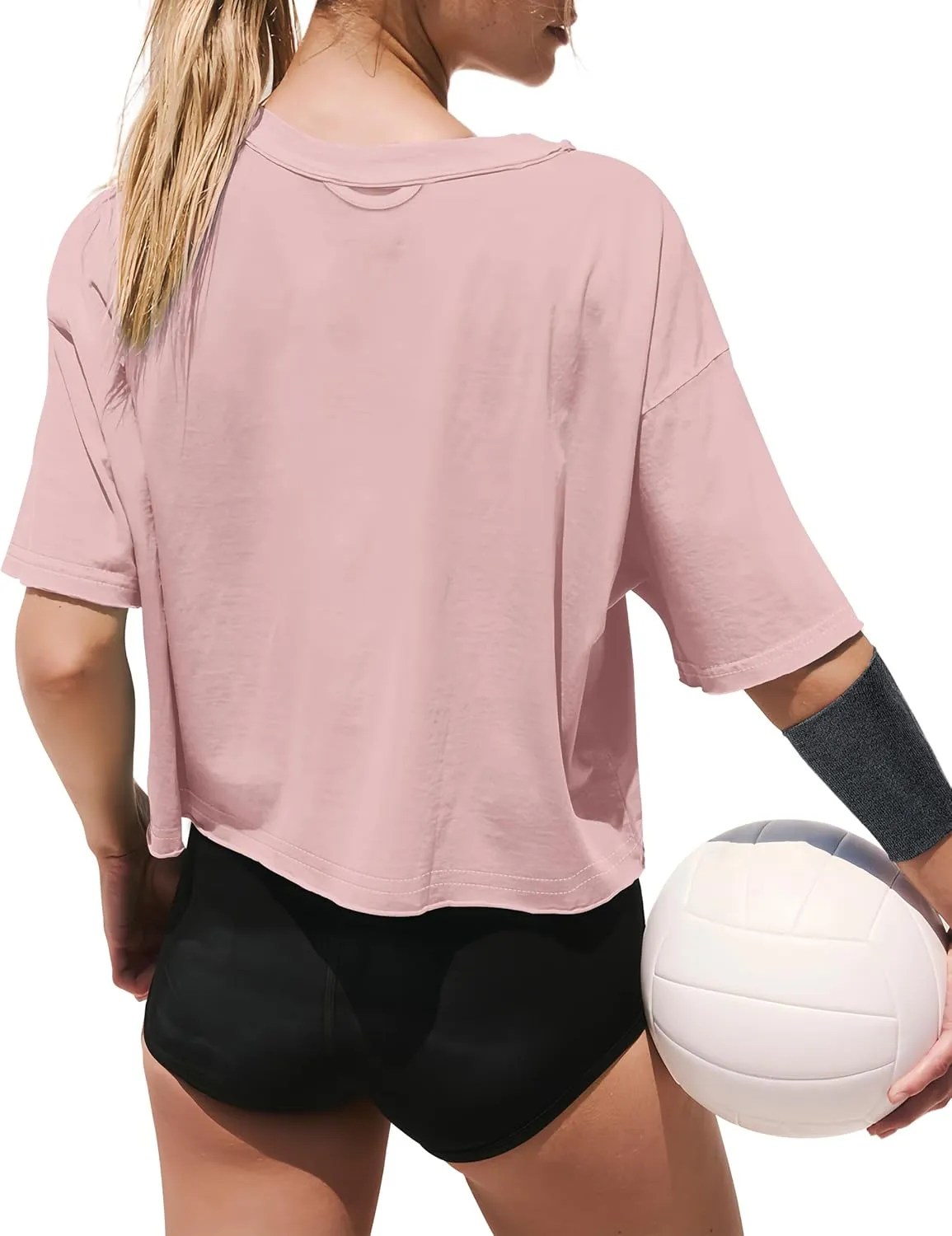 XIEERDUO Cotton Tshirts for Women Drop Shoulder Round Neck Oversized Crop Tops Workout Tops Tees