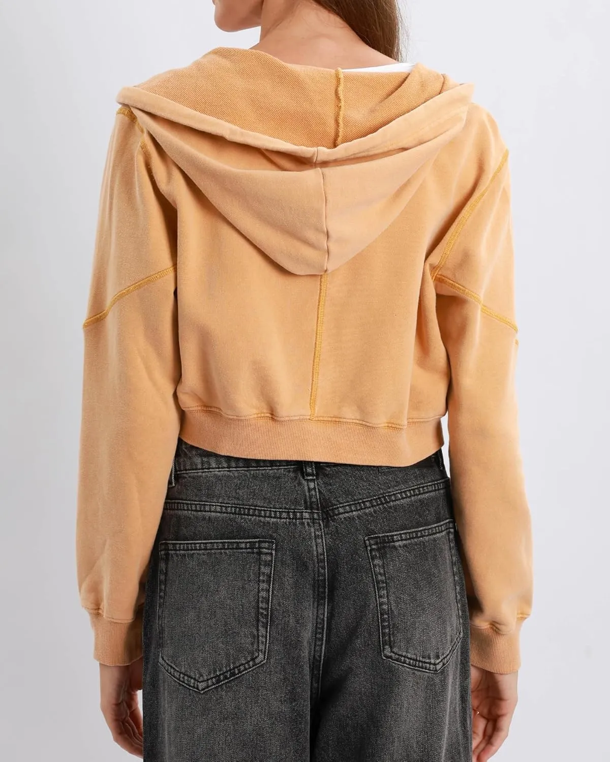 Xintianji Women Vintage Retro Crop Hoodie - Lightweight Long Sleeve Zip Up Pullover Sweatshirts