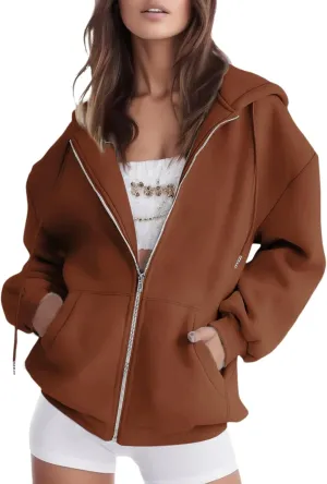 Yanzhenglip Womens Zip Up Cropped Hoodies Fleece Oversized Sweatshirts Full Zipper Jackets Y2k Fall Clothes 2023 Outfits