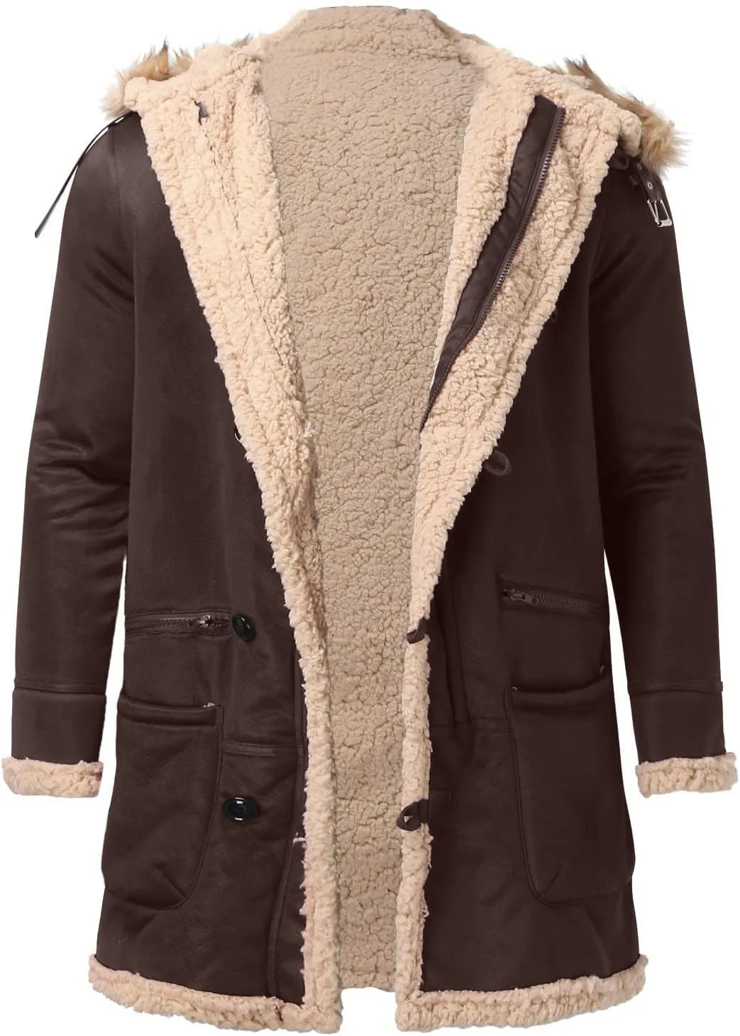 Ymosrh Men's Long Trench Coat Sherpa Fleece Lined Pea Coat Winter Warm Jacket Coat, M-3XL