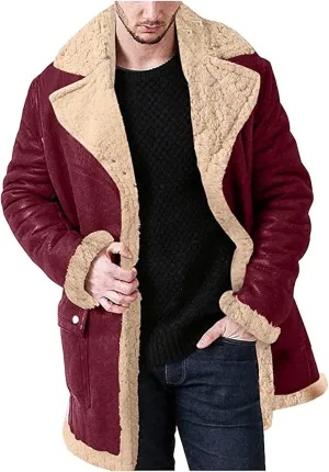 Ymosrh Men's Long Trench Coat Sherpa Fleece Lined Pea Coat Winter Warm Jacket Coat, M-3XL