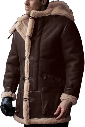 Ymosrh Men's Long Trench Coat Sherpa Fleece Lined Pea Coat Winter Warm Jacket Coat, M-3XL