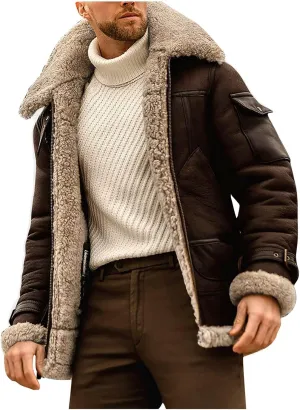 Ymosrh Men's Trench Coat Sherpa Lined Overcoat Lapel Long Jacket Coat Outwear, M-5XL
