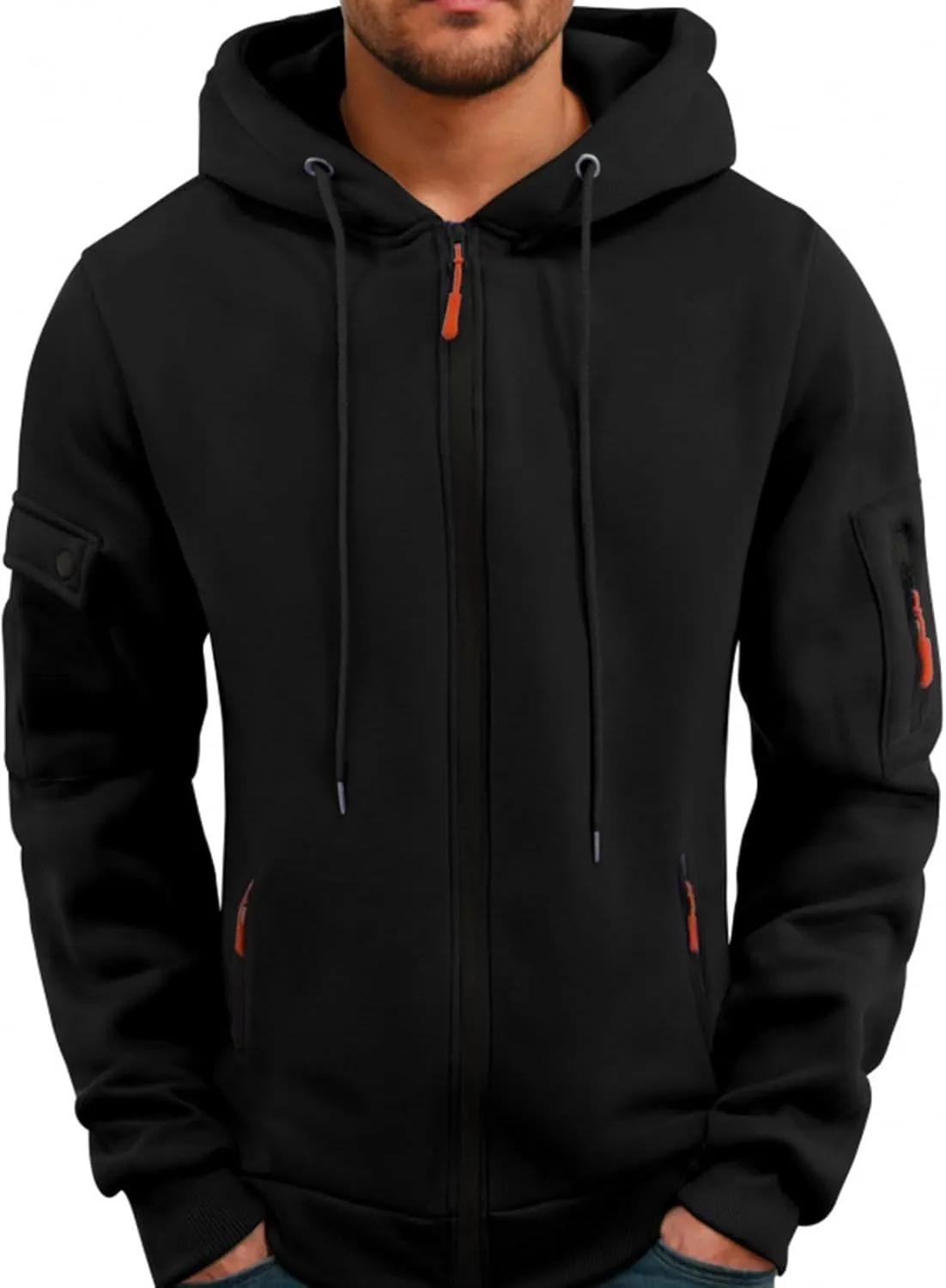 Zip Up Hoodie Men Warm Personalized Sweatshirt Big and Tall Blank Sweater