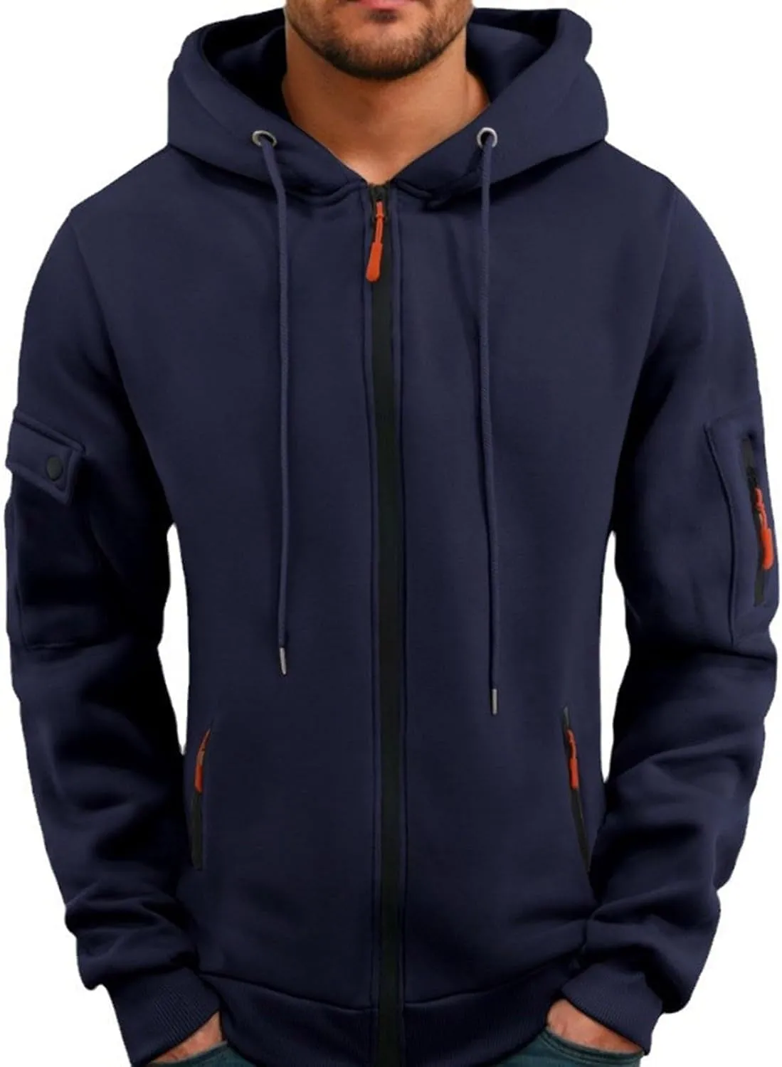 Zip Up Hoodie Men Warm Personalized Sweatshirt Big and Tall Blank Sweater