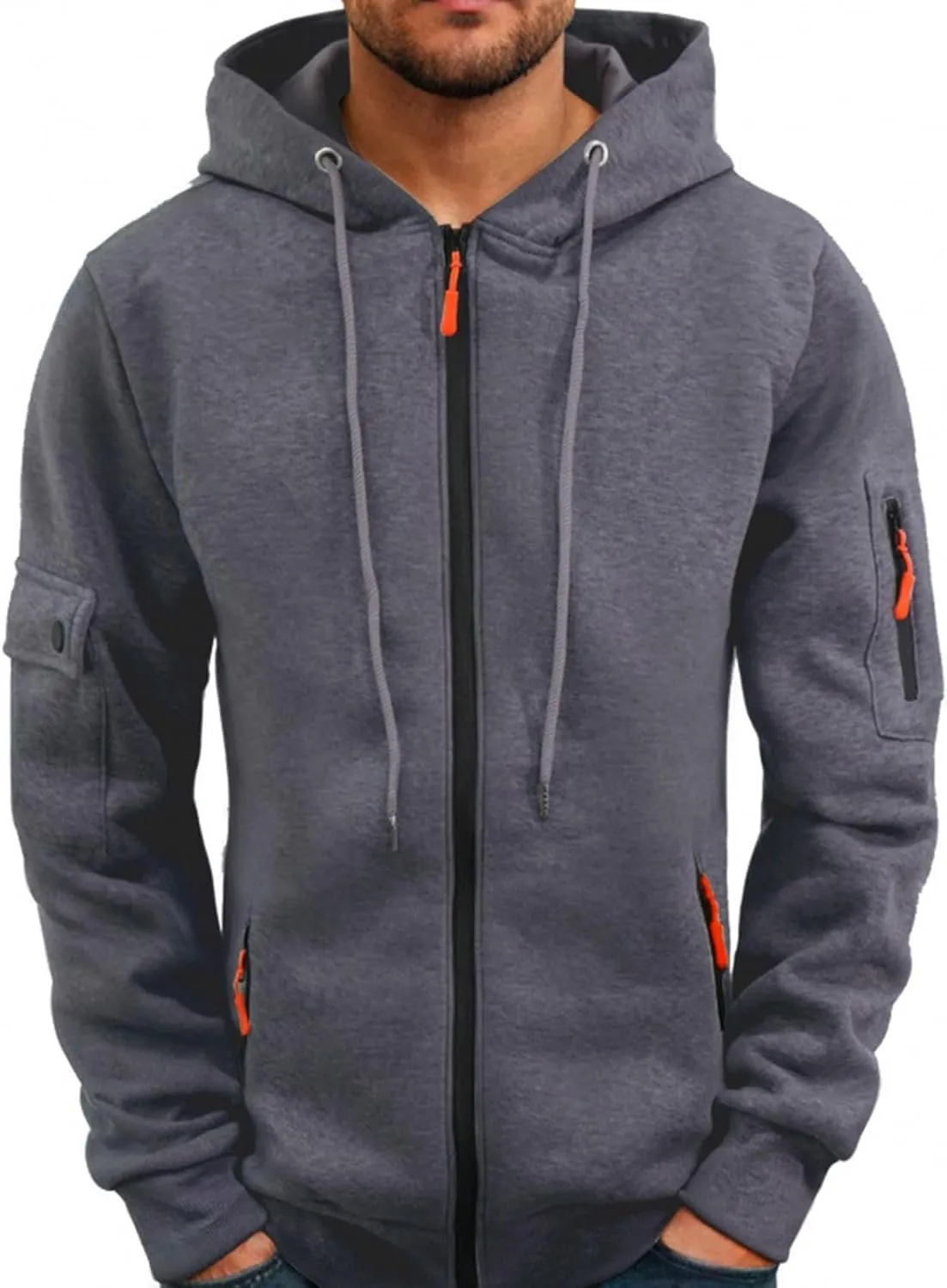Zip Up Hoodie Men Warm Personalized Sweatshirt Big and Tall Blank Sweater