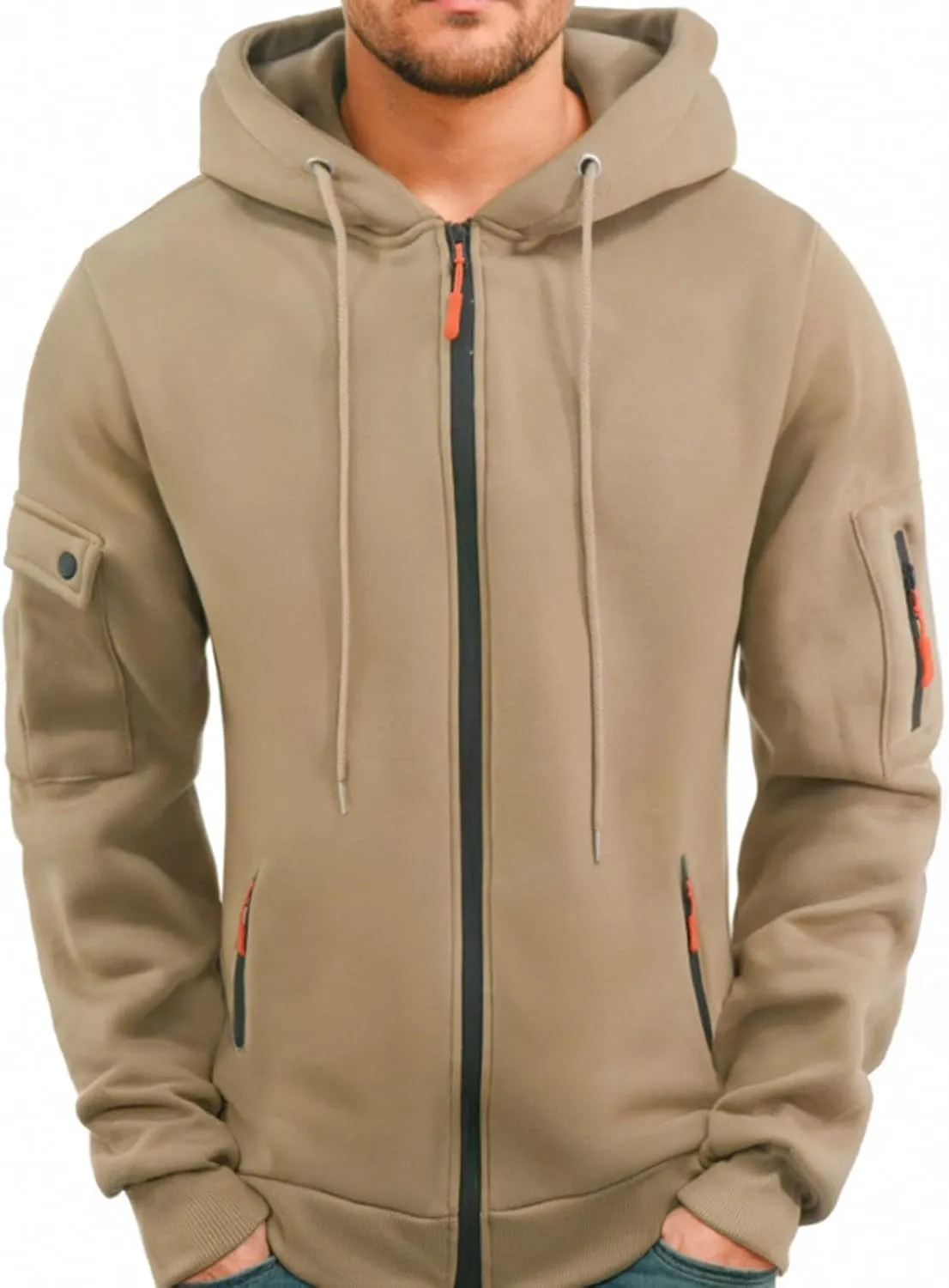 Zip Up Hoodie Men Warm Personalized Sweatshirt Big and Tall Blank Sweater