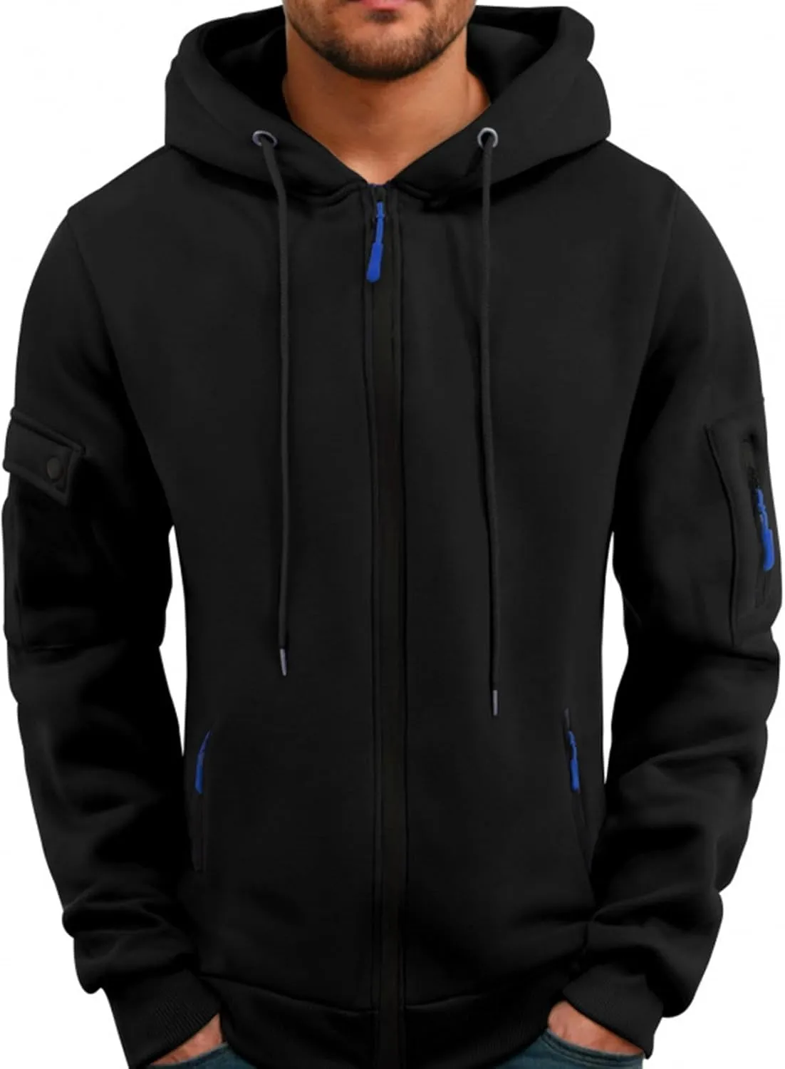 Zip Up Hoodie Men Warm Personalized Sweatshirt Big and Tall Blank Sweater