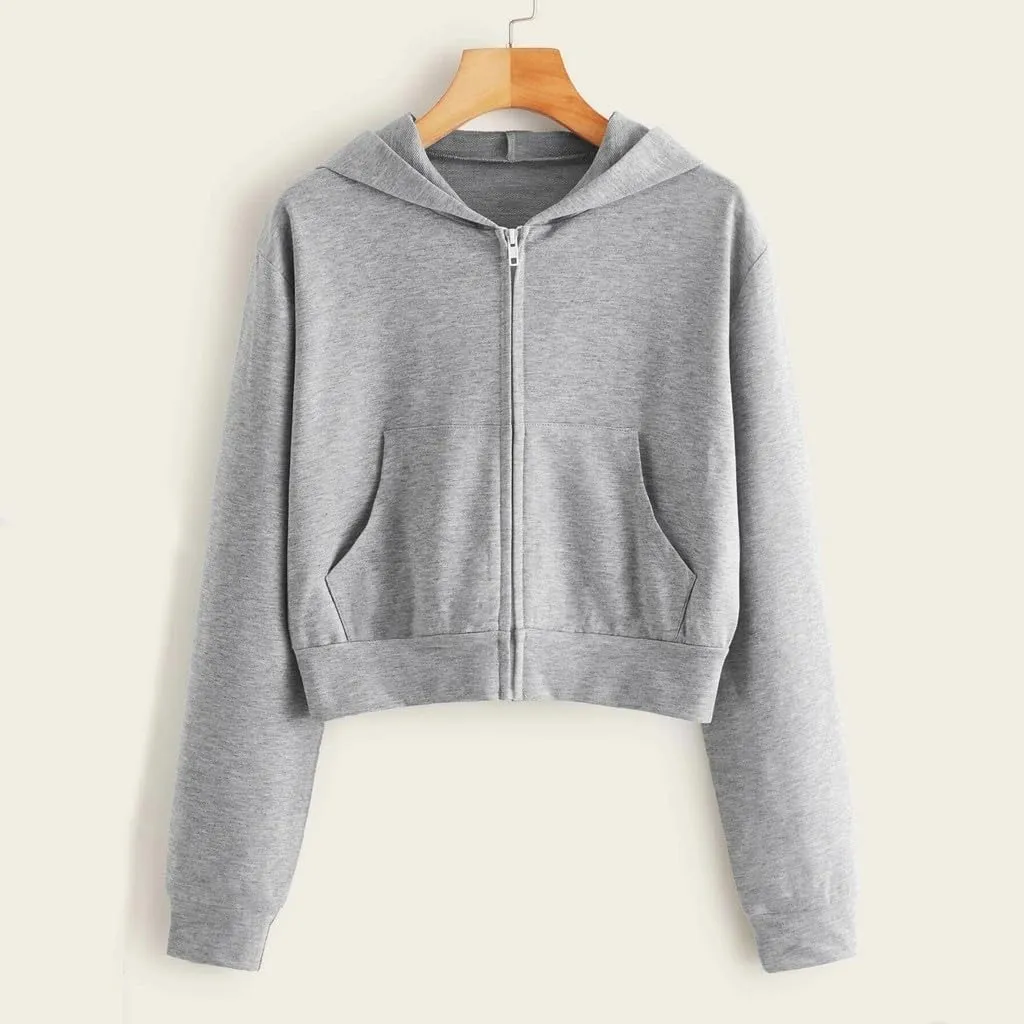 Zip Up Hoodies for Women Cropped Sweatshirts Long Sleeve Jackets Y2k Crop Tops Teen Girls Fall Clothes 2024