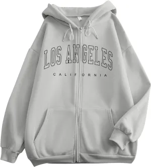 Zip Up Hoodies for Women Los Angeles Sweatshirt with Hood Full Zipper Hoodies Pullover Tops with Pockets